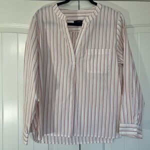 J. Crew VNeck White/Maroon Thin Stripe Tunic. Size Large. Stripes.